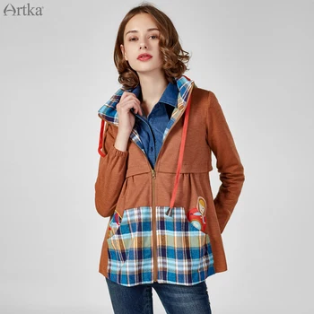 

CLEARANCE ARTKA 2018 Autumn Exquisite Embroidery Fabric Stitching Casual Vintage Zip-up Hoodies Sweatshirt Female SA10274Q