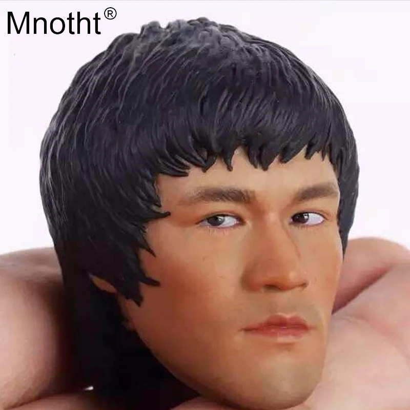 Mnotht 1/6 солдат мужской головы вырезать игрушка Азиатский звезды кунг фу Брюс Ли