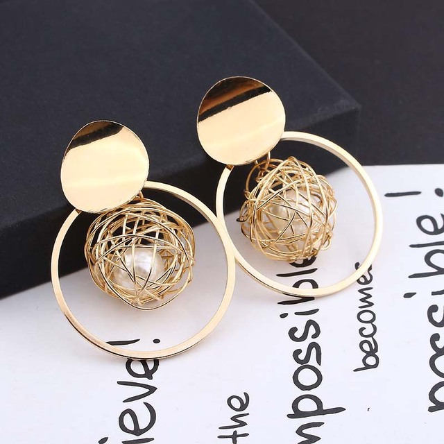 Fashion D  Earrings For Women Golden Color Round Ball Geometric Earrings For Party Wedding Gift Wholesale Ear Jewelry