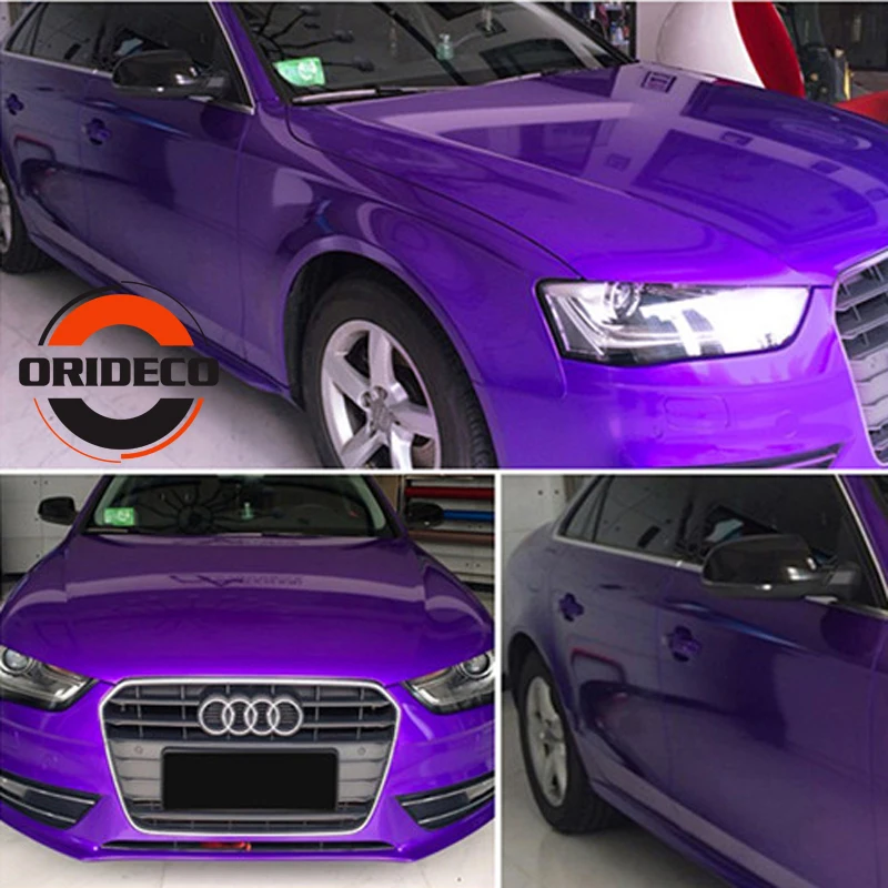 Purple highly glossy vinyl car wrapping
