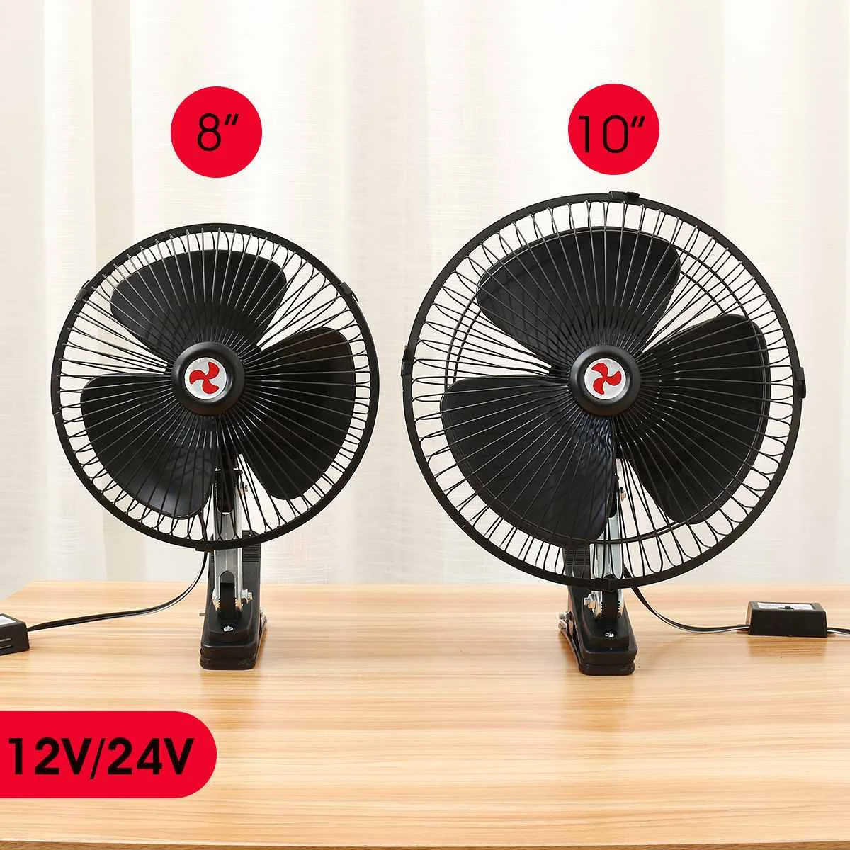 12V/24V 8"/10" Car Fan Cooling Airflow Clip-on All-Round Adjustable Electric Fans Low Noise Air Cooler For Auto Home Truck