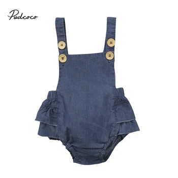 

Cute Newborn Baby Girls Sleeveless Ruffle Denim Romper Backless Jumpsuit Clothes Outfit