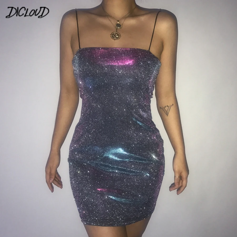 

2019 Sexy Blingbling Dresses Female Fashion Spaghetti Strap Mini Dress Women Summer Strapless Party Dress Pencil Vestidos