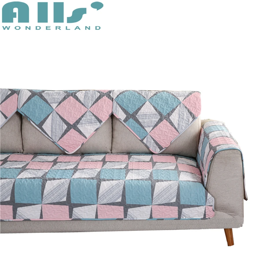 1pc Plaid Sofa Cover 100 Cotton Pink And Blue Couch Slipcover For