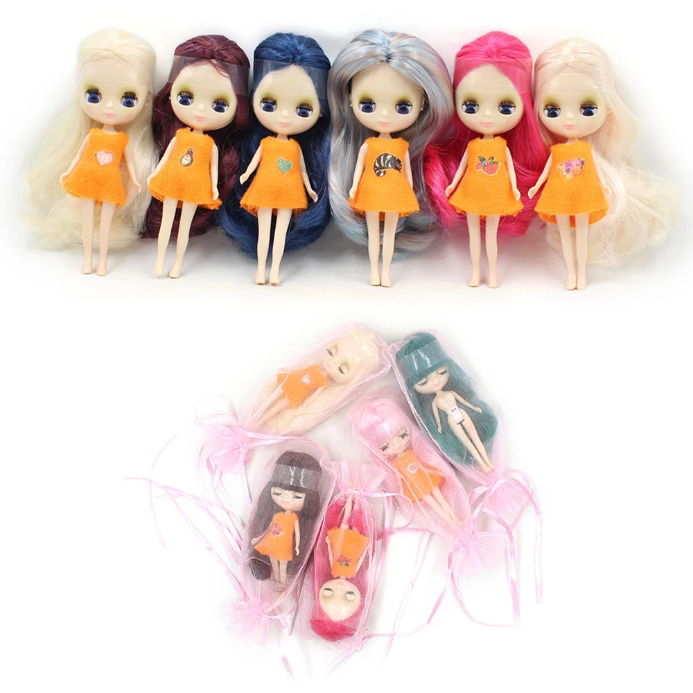

Mini Blyth no bangs nude doll 10CM different styles brown blond hair with random clothes DIY fashion toys