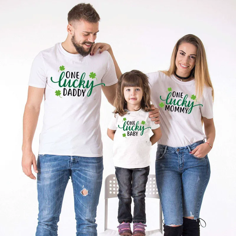 

Lucky T Shirt Family Matching Clothes Mommy and Me Clothes Short Sleeve T-shirt Lucky Matching Outfits Boys Clothes Shirt