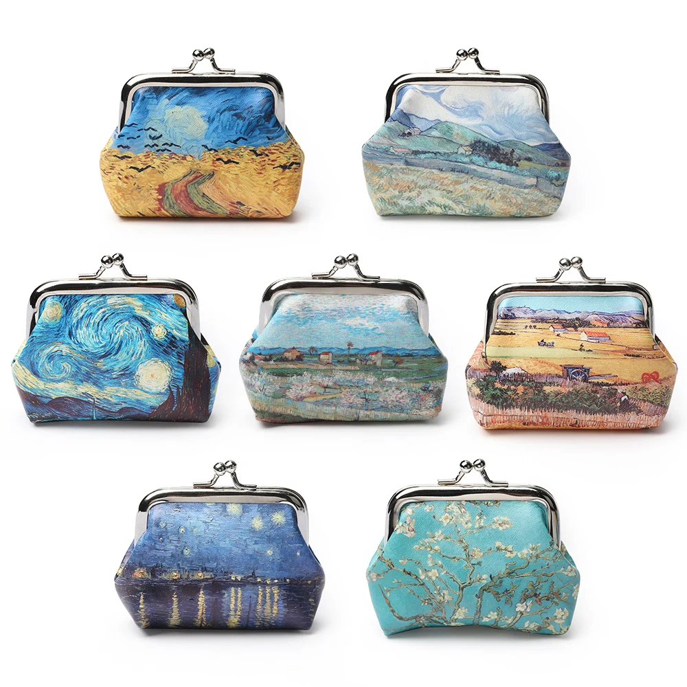 1Pcs Famous Van Gogh Oil Printing Small Wallet For Women Landscape Flower Pattern Mini Hasp Coin Purses Money Card Handbags