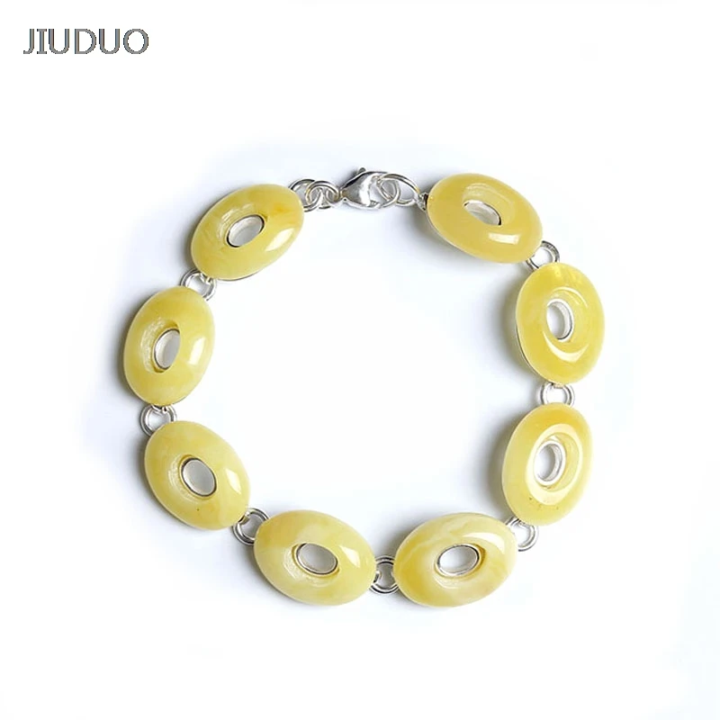 

JIUDUO 100% Silver natural amber full of honey chicken yellow honey wax beads hand string old bees wax national wind bracelet
