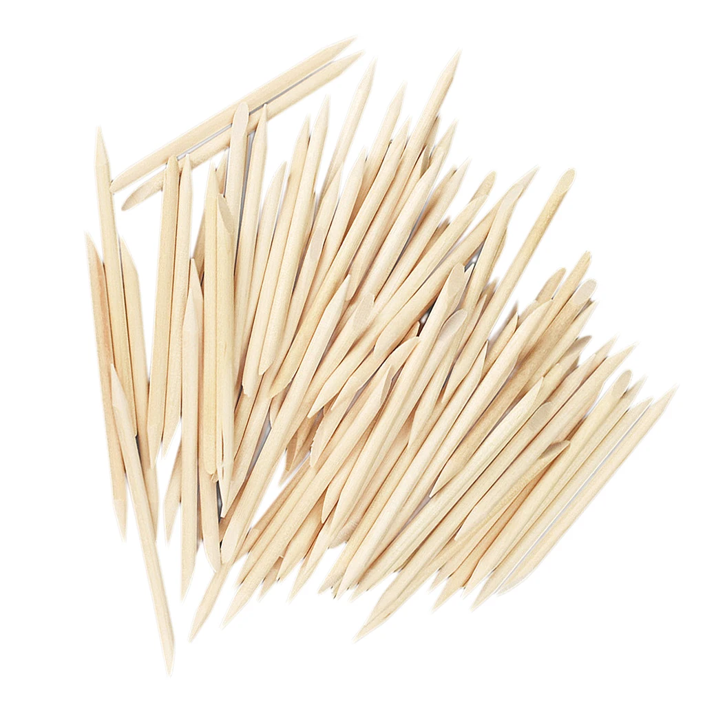 100Pcs Disposable Orange Wood Sticks Cuticle Pusher Remover Nail Cleaner