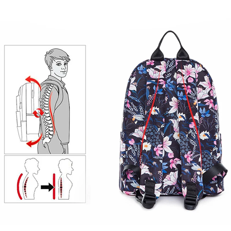 Student Canvas Backpack Breathable Double Shoulder Rucksack Women Daypack Travel Light Weight College Bag Leaf Printed Bagpack
