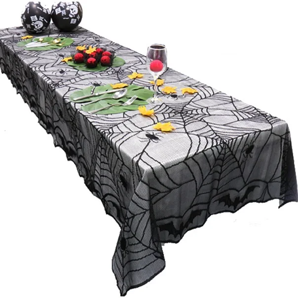 

2PCS/lot 244*122cm Rectangle Lace Black Spider Web Halloween Tablecloth Tablecover Overlay Halloween party Home Decoration Props