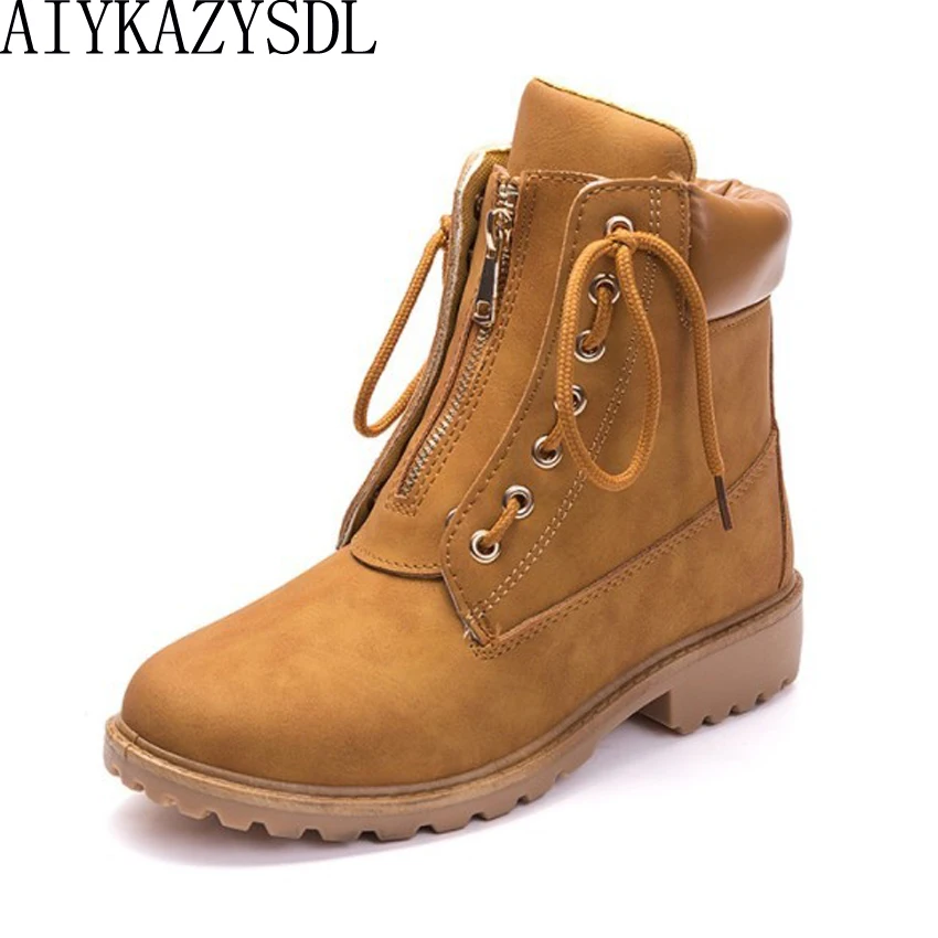 AIYKAZYSDL 2018 Casual Women Ankle Boots PU Leather Lace Up Motorcycle Biker Boots High Top ...