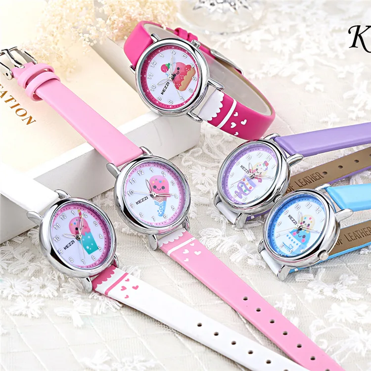 KEZZI детские модные часы, кварцевые часы для мальчиков и девочек, мультяшный кожаный ремешок для часов, детские наручные часы, подарок, часы