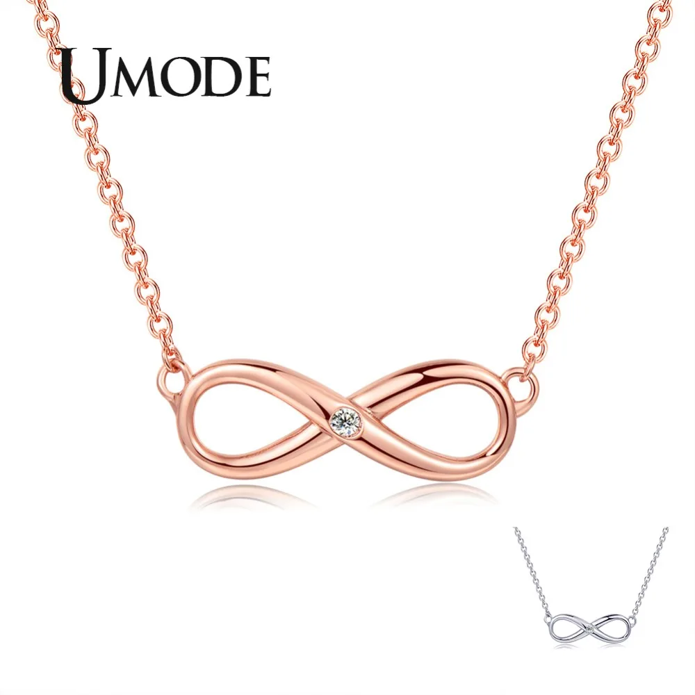 

UMODE 2019 New Round Zircon Crystal Infinite Pendant Necklaces for Women Rose&White Gold Necklaces Link Chain Jewelry AUN0350