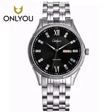 ONLYOU Fashion Dress Mechanical Watch Man Watches Silver Stainless Steel Band 10Bar Waterproof Women Watches 2017 Montre Homme