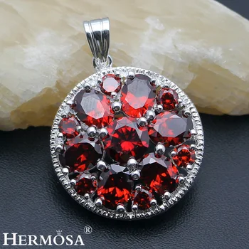 

Hermosa 3 Colors Shiny Round Garnet HotCitrine Morganite Necklace Pendant For Women 1 1/2 Inches HERMOSA DESIGN
