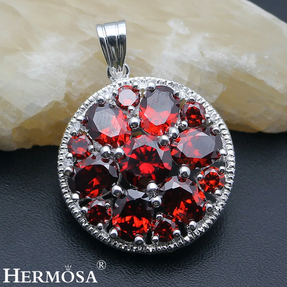 Hermosa 3 цвета Блестящий Круглый гранат HotCitrine Morganite 925 Серебряное ожерелье Подвеска