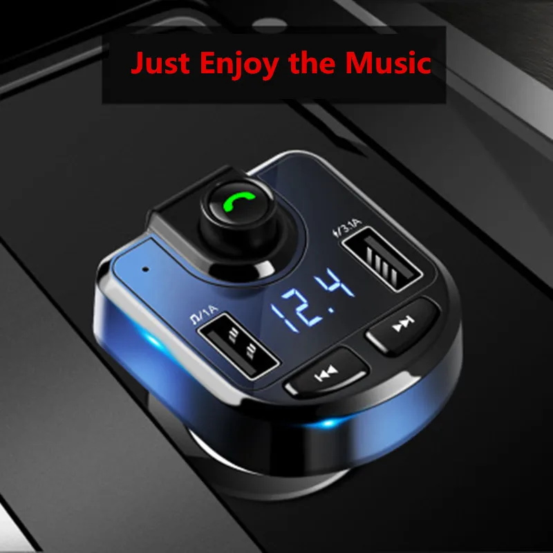 

3.1A Handsfree Bluetooth Car Kit Dual USB Phone Fast Charger FM Transmitter Stereo Audio MP3 Music Receiver Bluetooth Adapter TF