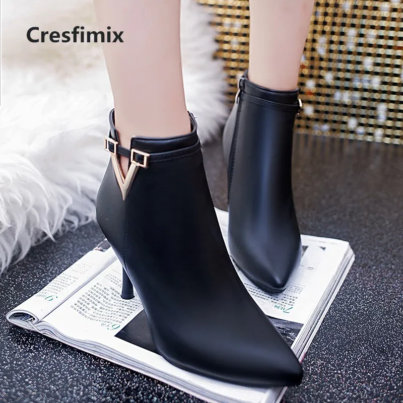 

Cresfimix bottes femme women fashion black pu leather high heel martin boots lady autumn winter red ankle boots cool shoes a2925