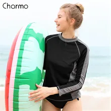 Charmo Women Rash Guard Shirt Long Sleeve Quick-drying Rashguard Running Shirts Biking Shirt Color block Surfing Top UPF 50+ color block long sleeve applique shirt