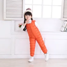 Лидер продаж года; зимние штаны для маленьких девочек и мальчиков; Теплые Детские Пуховые штаны от комбинезона; Ветрозащитный комбинезон для малышей