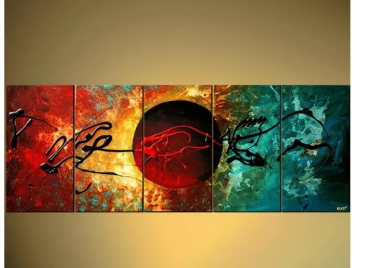 handpainted 5 piece black white red green modern abstract decorative