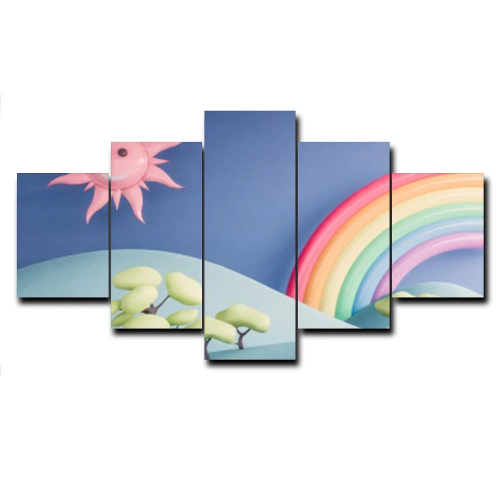 

5 Panel Cartoon Rainbow Sun Cloud Posters and Prints Wall Art Canvas Painting for Living Room Kids Bedroom Home Decor No Frame