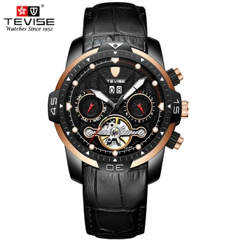 

TEVISE Business Men's Automatic Mechanical Watches Self Wind Leather Watch Tourbillon Auto Date Week Calendar Wristwatches