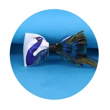 New Designer Bow Tie Natural Feather Bird Night Club Wedding Groom Male Married Feather Bowties Royal Blue Peacock