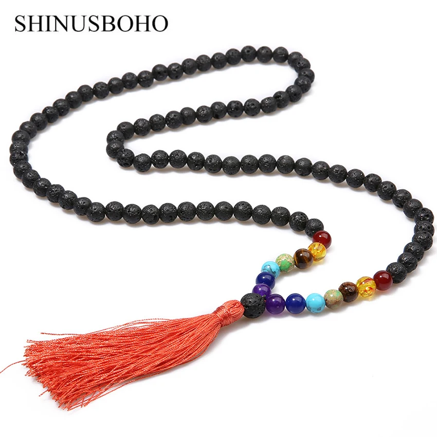 Женские бусы ручной работы SHINUS BOHO 7 чакр длинное ожерелье с кисточками ювелирное