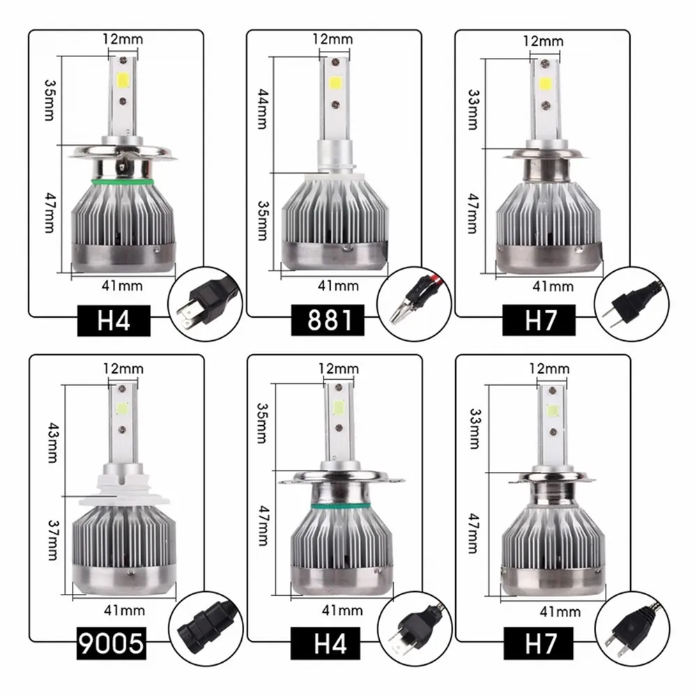 2 шт. H1 Led H3 H4 HB3 HB4 H7 9004 9005 9006 9007 H27 H13 5202 автомобильные лампочки Замена авто фары