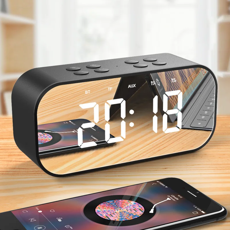 Bluetooth динамик зеркальный Настольный Будильник беспроводной для смартфонов
