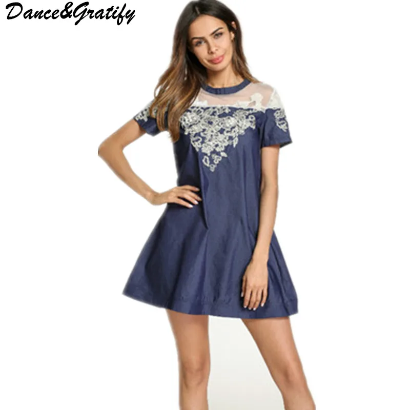 New 2018 Summer Women Plus Size Loose Denim Dress Short Sleeve Mini