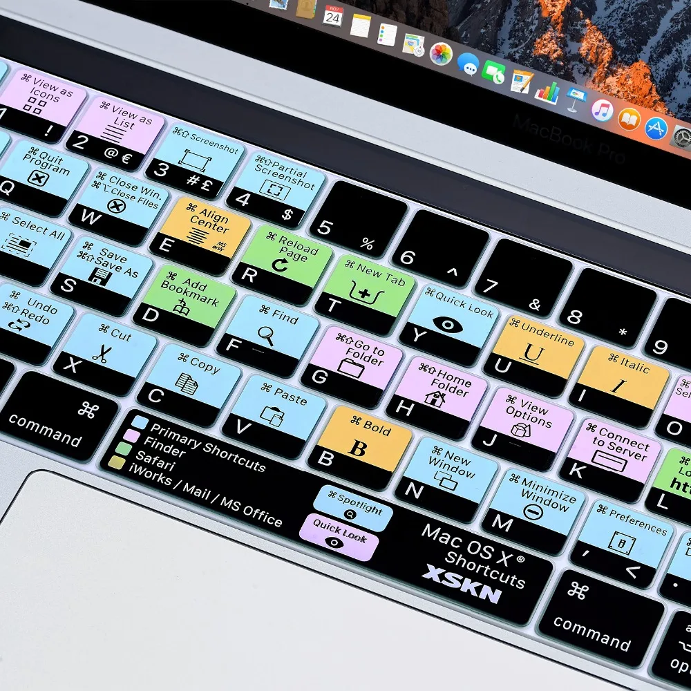 XSKN OS X ярлык клавиатуры Обложка кожи для Touchbar Macbook 13 15 дюймов A1706 A1707( выпуска), бесплатный подарок Сенсорная панель наклейка