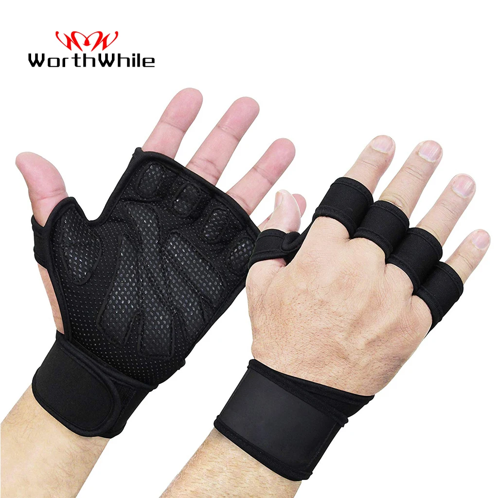 WorthWhile Half Finger Gym Fitness Gloves Hand Palm Protector with Wrist Wrap Support Crossfit Work