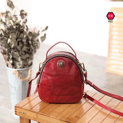 YIFANGZHE девичьи маленькие из натуральной воловьей кожи женские кожаные сумки, ретро мини сумка-мессенджер/сумка через плечо с верхней ручкой для дам - Цвет: Red