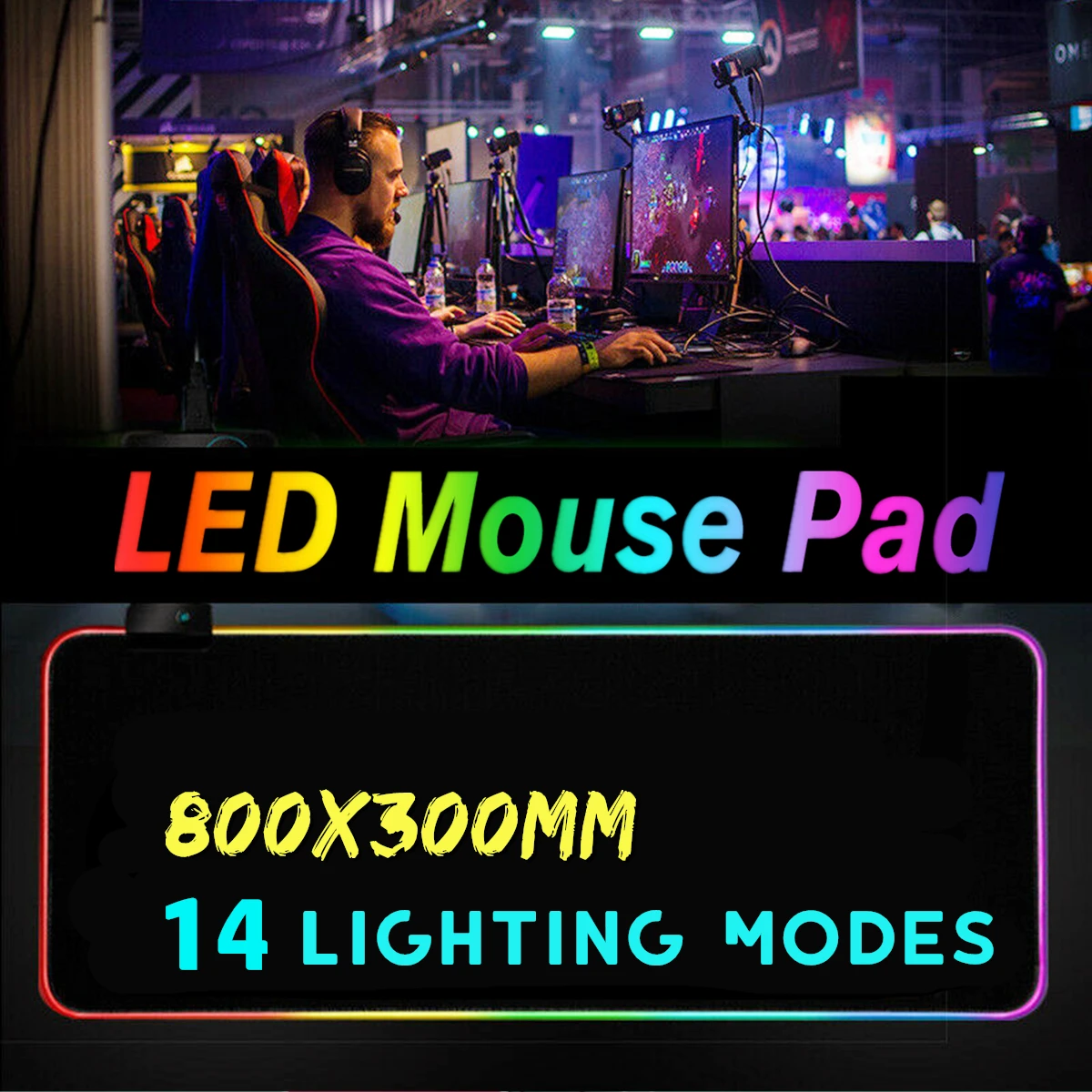 Светящийся игровой коврик для мыши RGB светящийся USB Красочный светодиодный удлиненный оверсайз нескользящий коврик для клавиатуры для ПК компьютера ноутбука