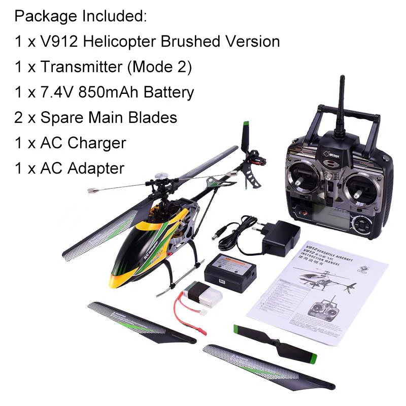 WLtoys V912 Sky Dancer 4CH Brushed Single Blade RC Helicopter with Gyro Head Lamp Light RC Drones Aircraft Quadcopter