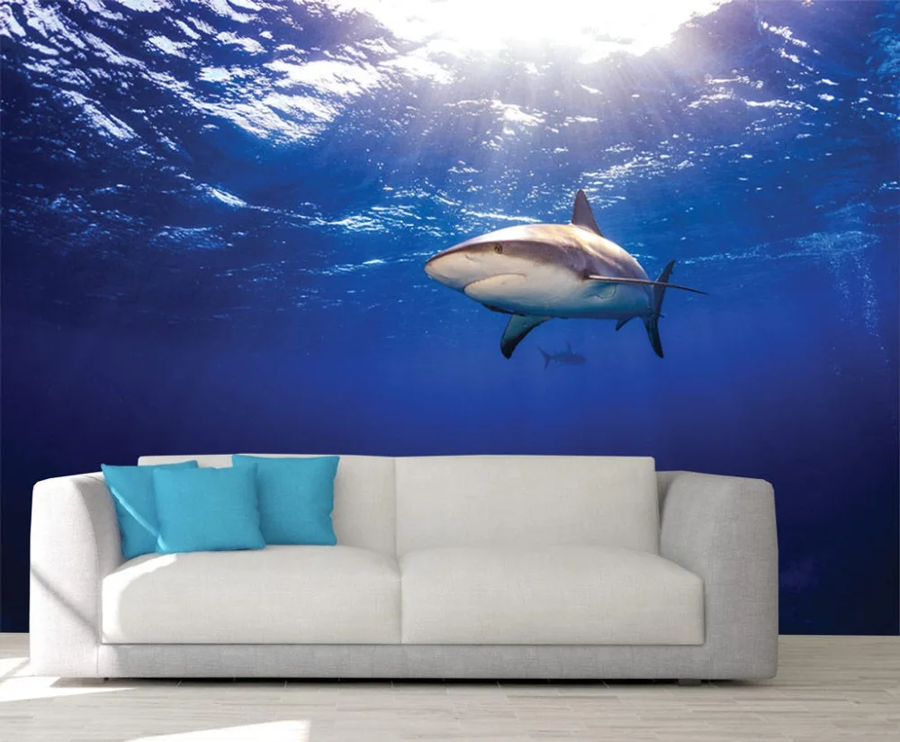 200-1 Shark Wall Mural, Underwater Wallpaper, Underwater Wall Art, Peel And Stick, Wallpaper Shark, Removable Wall Art, Wall Decor Shark