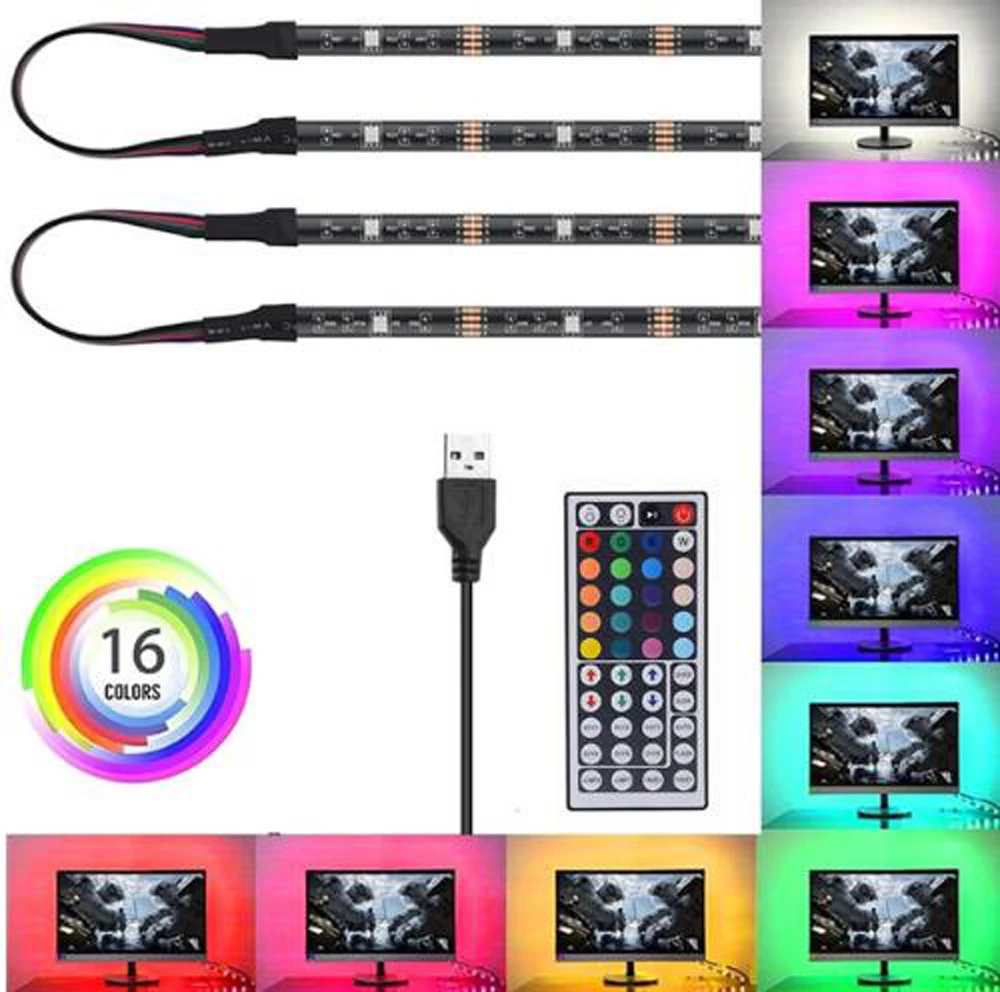 5 в RGB гибкая USB Светодиодная лента 5050 SMD клейкая для фона телевизора подсветка