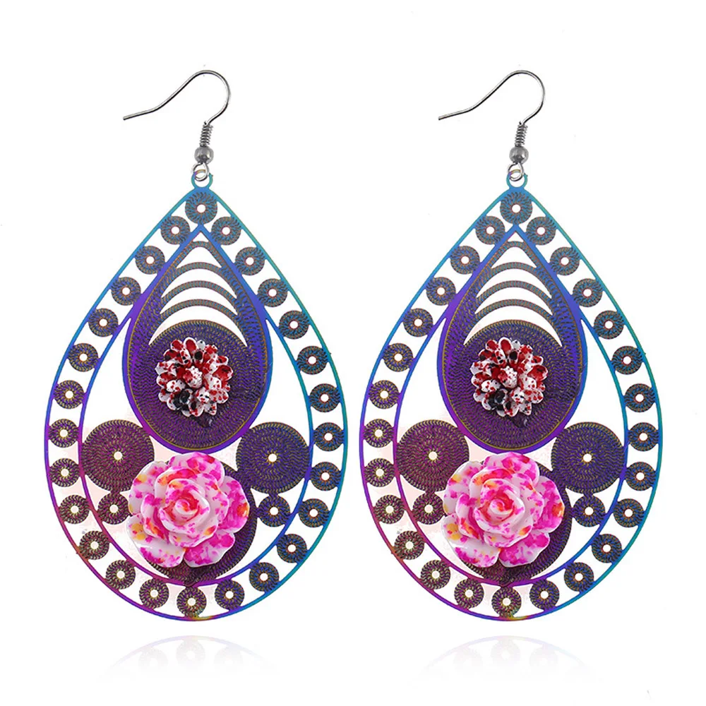 Claire Jin Resin Rose Drop Earrings Women Jewelry Bohemian Style