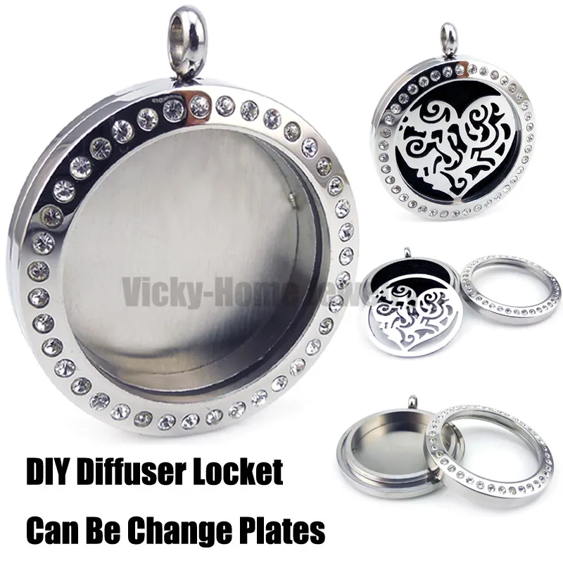 

New Arrivals Silver Screw Diffuser Locket with Crystals(30mm) Essential Oils Diffuser Locket Aromatherapy Locket with Free Pads