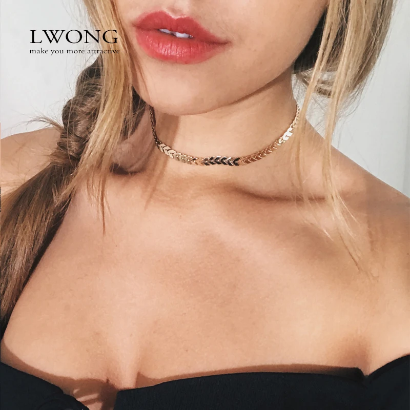 

LWONG Popular Gold Silver Color Arrow Shaped Chain Choker Necklace for Women Summer Simple Chain Chokers Necklaces Ras Du Cou
