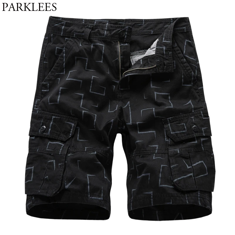 Модные свободные мужские шорты Карго с принтом летние новые свободные хлопковые шорты в стиле кэжуал мужские бермуды Masculina черного цвета