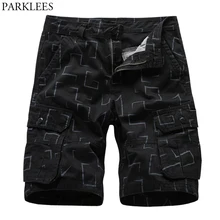 Модные свободные мужские шорты Карго с принтом летние новые свободные хлопковые шорты в стиле кэжуал мужские бермуды Masculina черного цвета