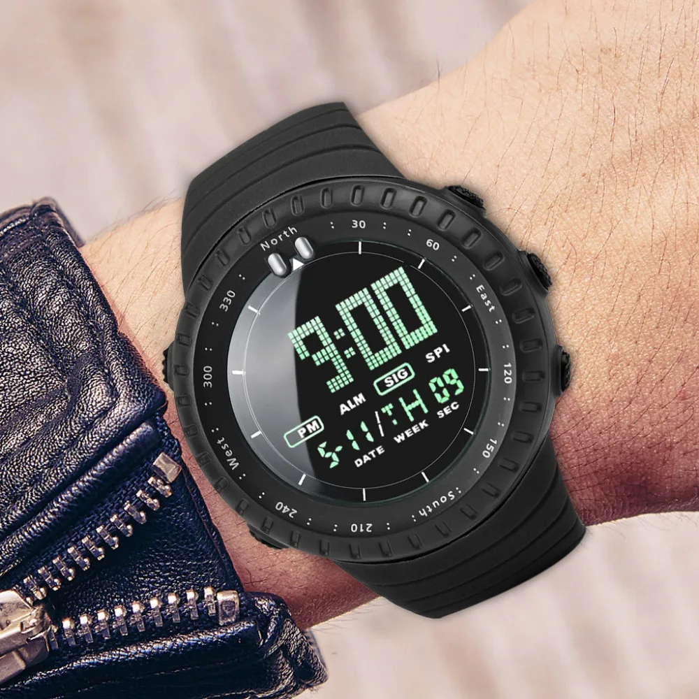 Цифровые мужские часы Reloj Hombre 30 м, водонепроницаемые мужские силиконовые светодиодный часы с двойным ремешком в стиле милитари, мужские электронные часы Homme Montre MD5