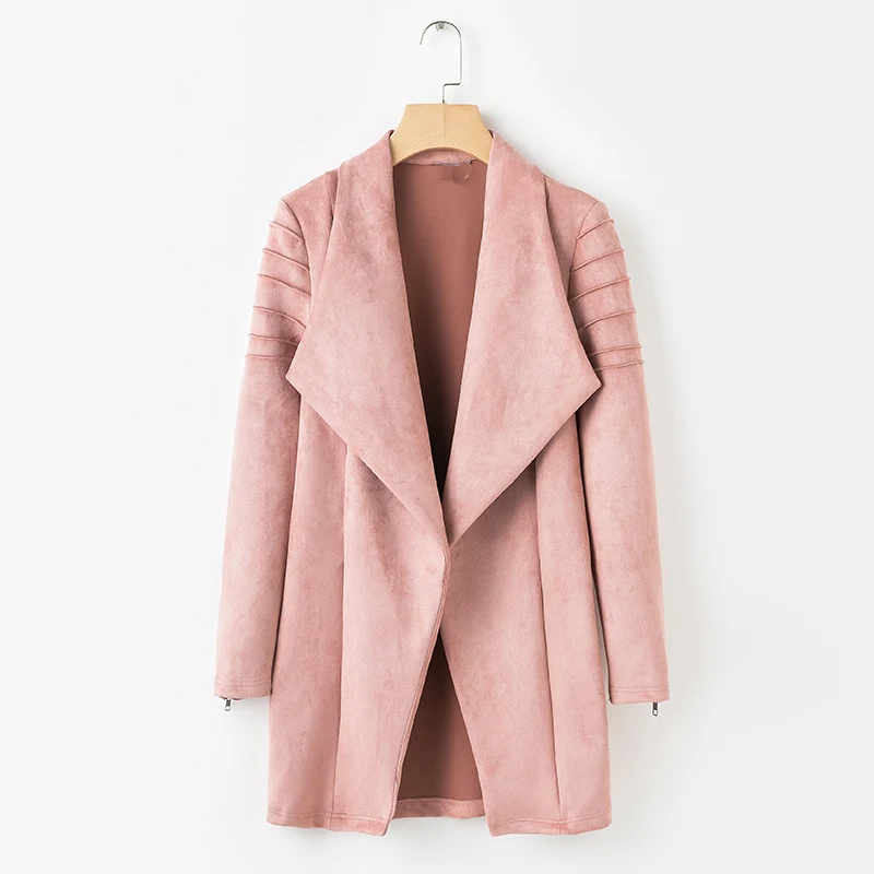 BONGOR LUSS  2018 Autumn Winter Outwear Suede Leather Jacket Casual Zipper Long Open Coat Women Basic Jacket Streetwear  (25)