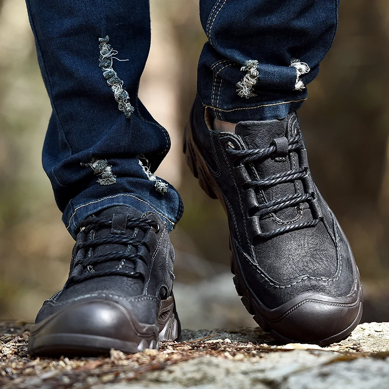 Man Hiking Shoes Spring Autumn Climbing Sneakers Black Brown Mens Outdoor Shoes Comfortable Lace Up Mountain Sneakers Men