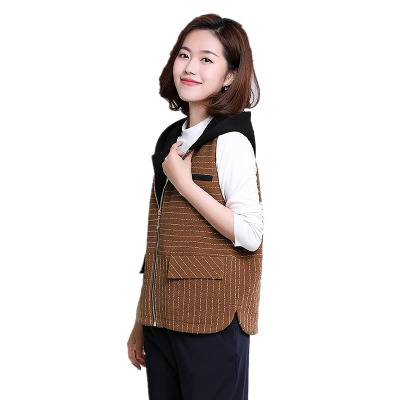 Spring hooded vest women striped female sleeveless jacket women casual