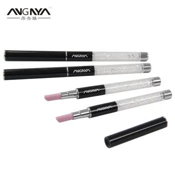 

ANGNYA 1Pc Cuticle Stick Pen Quartz Scrubs Stone Spoon Nail Pusher Alloy Diamond Handle Nail Art Beauty Tools Color Black